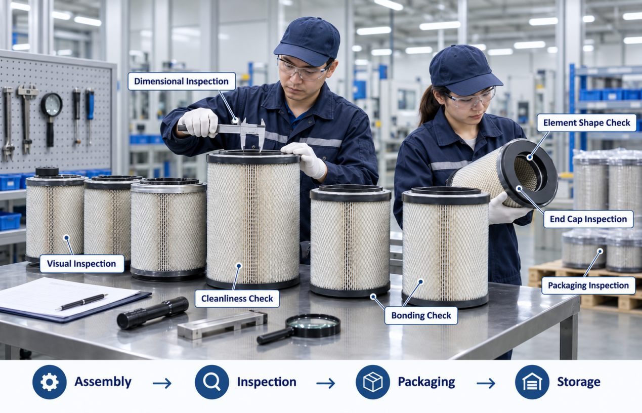 Final Inspection and Packaging air filter manufacturing process
