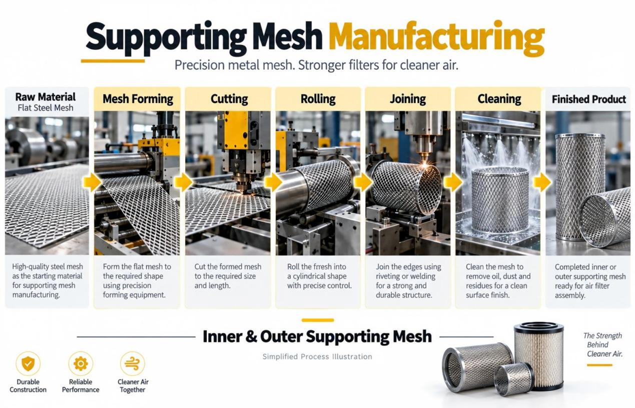 Manufacturing the Supporting Mesh air filter manufacturing process