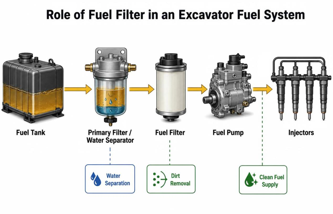Excavator Fuel Filter Work Excavator Fuel Filter