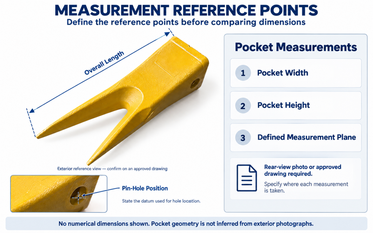 1U3452WTL bucket tooth Measurement Reference Points